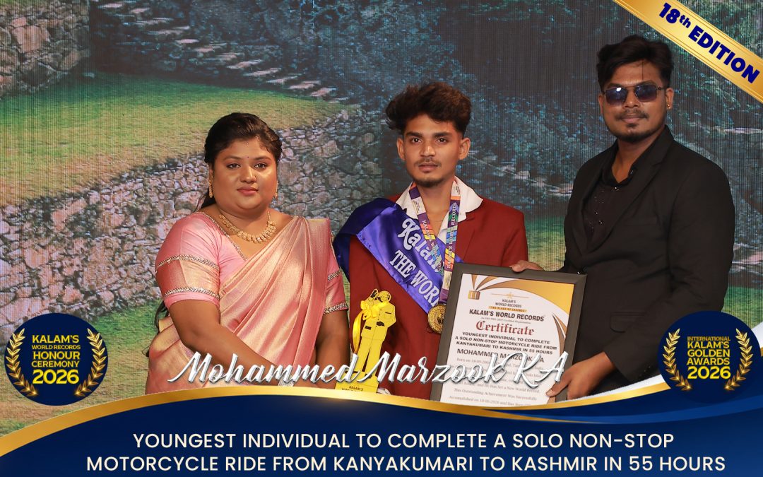 Youngest Individual to Complete a Solo Non-stop Motorcycle Ride From Kanyakumari to Kashmir in 55 Hours