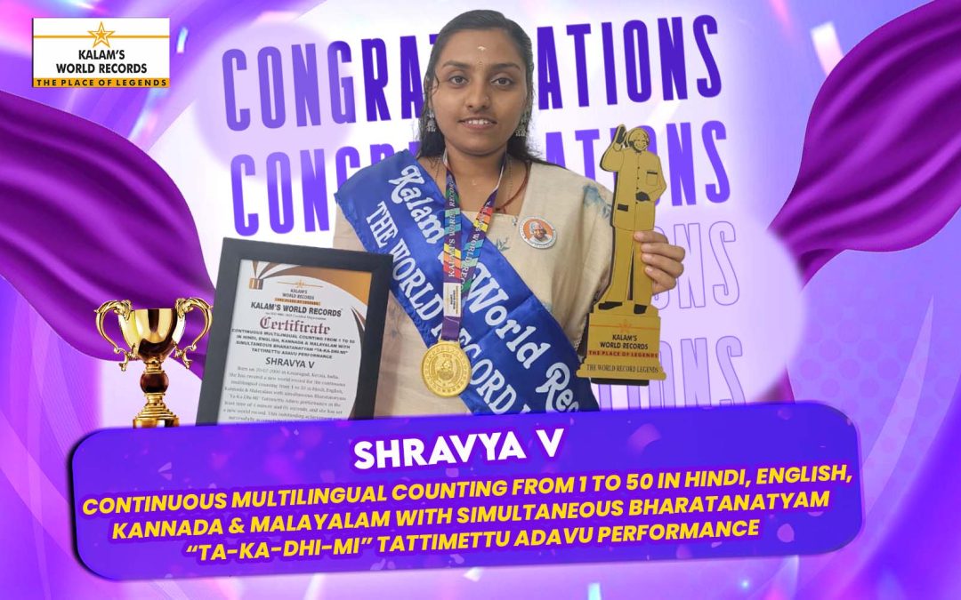 Continuous Multilingual Counting From 1 to 50 in Hindi, English, Kannada & Malayalam With Simultaneous Bharatanatyam “Ta-ka-dhi-mi” Tattimettu Adavu Performance