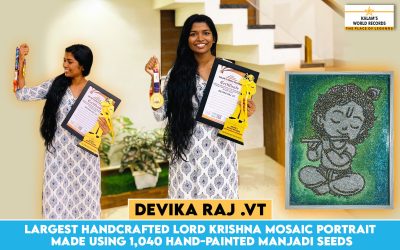 Largest Handcrafted Lord Krishna Mosaic Portrait Made Using 1,040 Hand-Painted Manjadi Seeds